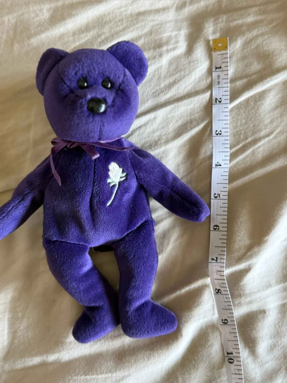 Ty Princess Purple Plush Bear Small Pet Toy with Embroidered Flower